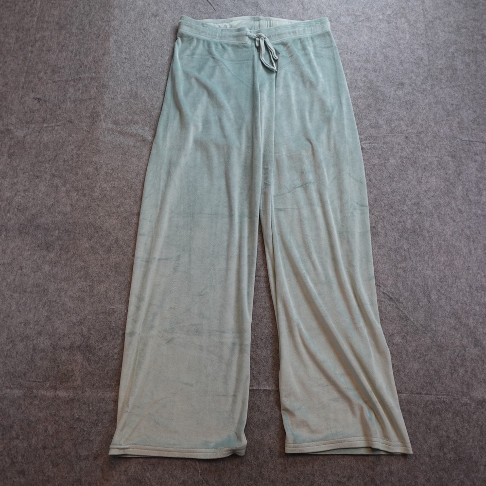 Juicy Couture Pants Womens Medium Green Velour Wide Leg Drawstring Loungewear